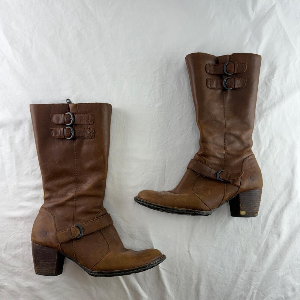 Born Brown Leather Mid Calf Boot Womens 8 Heels Fairy Grunge Steampunk